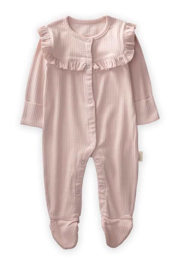 Ruffled Collar Footed Romper 0-6 Months Dusty Pink
