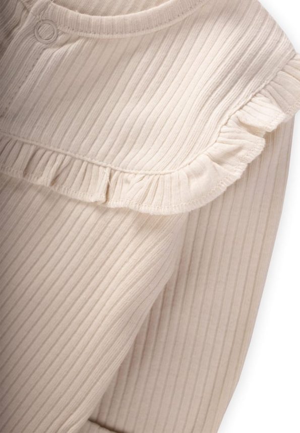Ruffled Collar Footed Romper 0-6 Months Light Beige