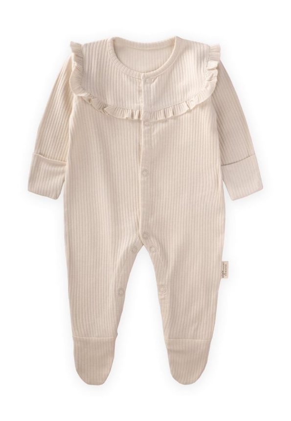 Ruffled Collar Footed Romper 0-6 Months Light Beige