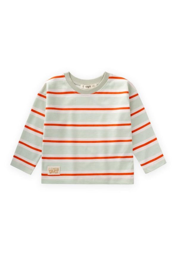 Striped Seasonal T-Shirt for Ages 1-10 Mint Orange Stripes
