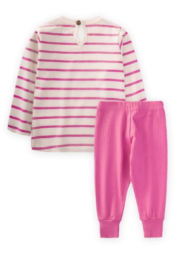 Striped Rabbit Embroidered Seasonal T-Shirt Set for Ages 1-7 Fuchsia