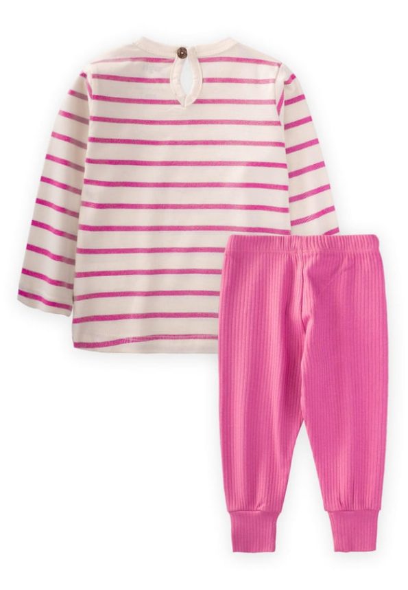 Striped Rabbit Embroidered Seasonal T-Shirt Set for Ages 1-7 Fuchsia