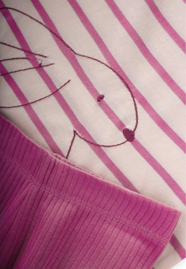 Striped Rabbit Embroidered Seasonal T-Shirt Set for Ages 1-7 Fuchsia