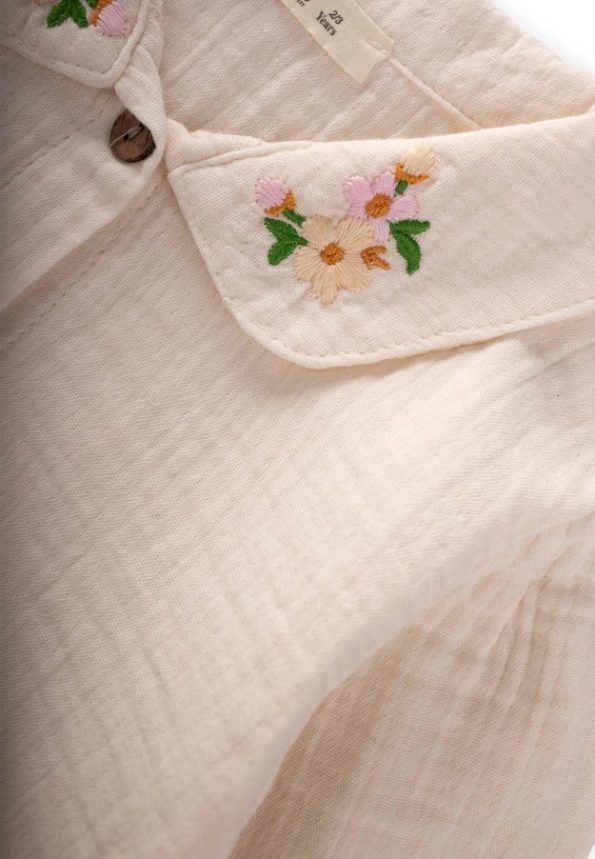 Embroidered Muslin Shirt for Ages 2-8 Natural