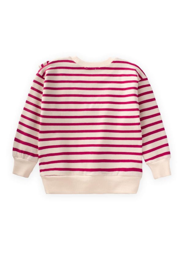 Ruffled Detail Striped Knit Girls Sweatshirt 1-8 Years Fuchsia