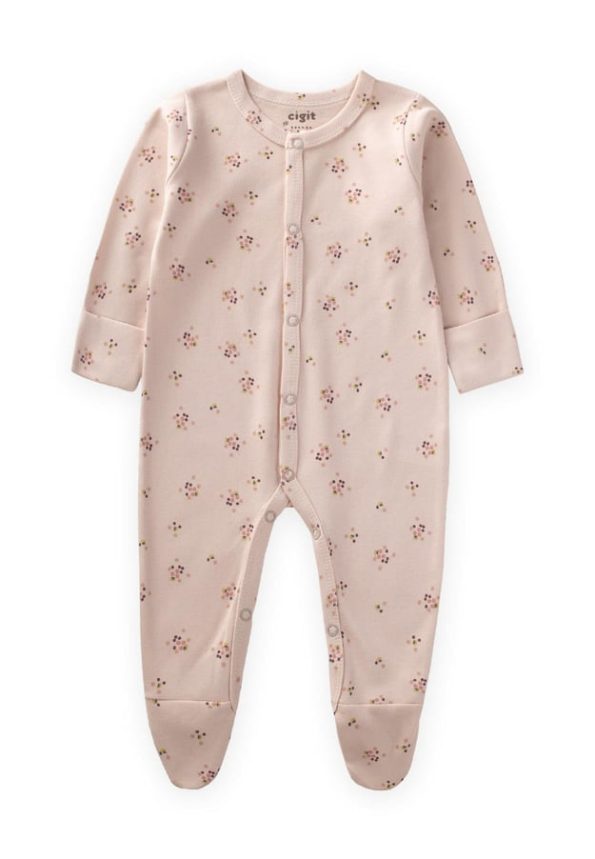 Footed Printed Romper with Mittens 0-9 Months Powder Pink