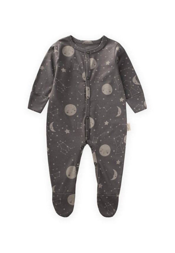 Footed Patterned Romper with Built-in Mittens 0-9 Months Gray