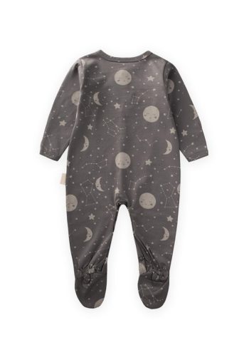 Footed Patterned Romper with Built-in Mittens 0-9 Months Gray