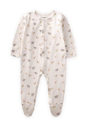 Footed Patterned Baby Romper with Mittens 0-9 Months