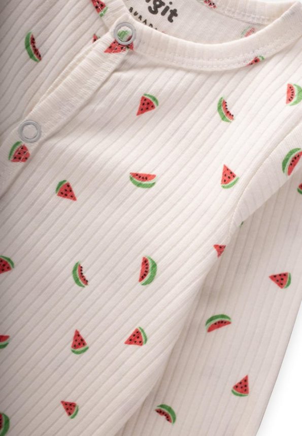 Footed Patterned Romper with Gloves 0-9 Months Watermelon Print