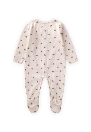 Footed Patterned Romper with Gloves 0-9 Months Watermelon Print