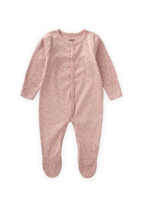 Footed Onesie with Built-in Gloves 0-9 Months Cute Floral Pattern