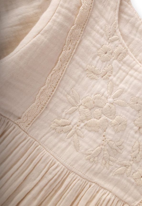 Organic Embroidered Lace Detail Muslin Dress for Ages 1-10 Natural