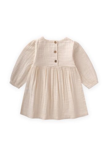 Organic Embroidered Lace Detail Muslin Dress for Ages 1-10 Natural