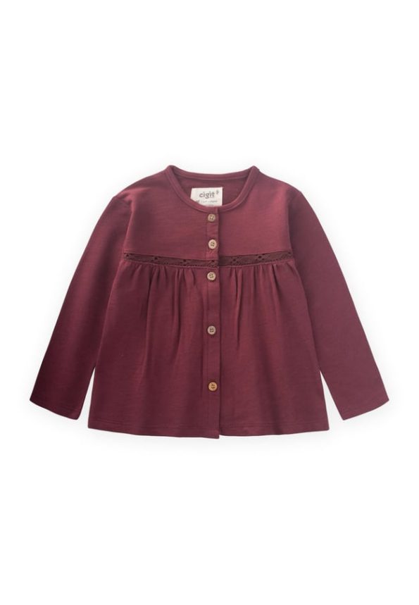 Lace Detail Seasonal Cardigan for Girls 1-5 Years Burgundy