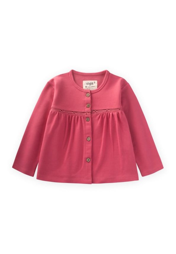 Lace Detail Seasonal Girls Cardigan 1-5 Years Fuchsia