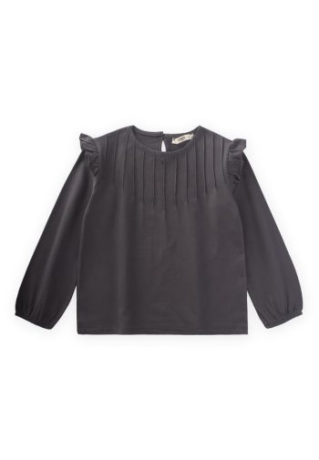 Ribbed Detail T-Shirt for Ages 3-10 in Charcoal