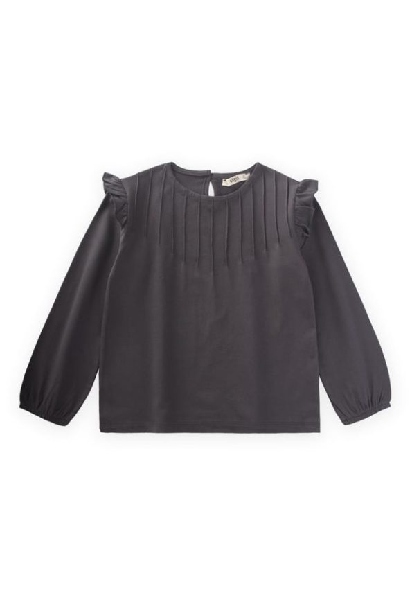 Ribbed Detail T-Shirt for Ages 3-10 in Charcoal