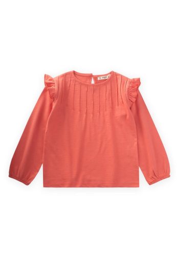 Ribbed Detail T-Shirt for Ages 3-10 Coral