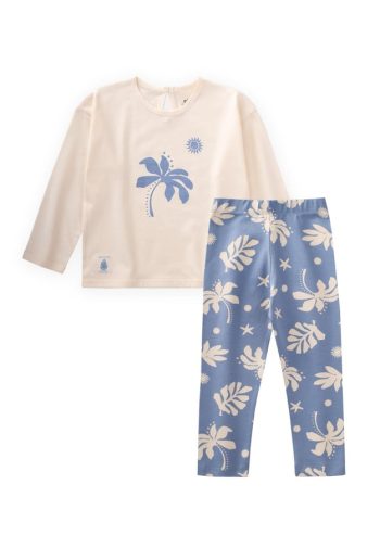 Printed T-Shirt Set for Ages 2-10 in Ecru Blue