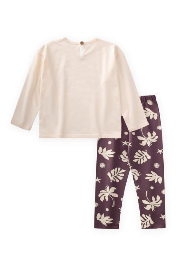 Printed T-Shirt Set for Ages 2-10 in Cream and Plum