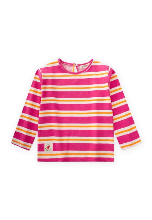 Striped Long Sleeve T-Shirt for Ages 2-8 in Fuchsia and Orange