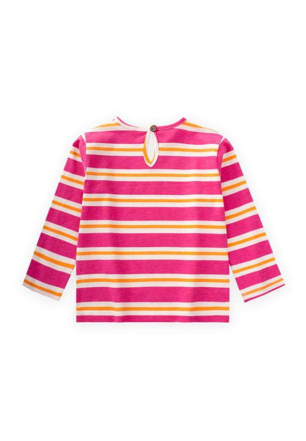 Striped Long Sleeve T-Shirt for Ages 2-8 in Fuchsia and Orange