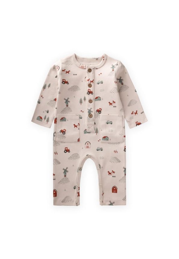 Printed Romper for Ages 0-3 Beige