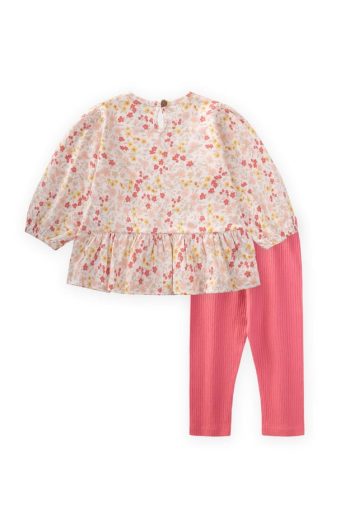 Patterned Long Sleeve T-Shirt Set for Ages 1-8 Cream