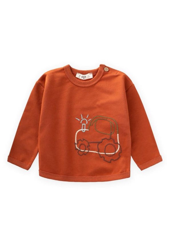 Tractor Embroidered Sweatshirt for Ages 0-4 in Terracotta
