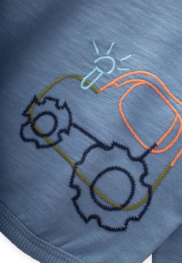 Tractor Embroidered Sweatshirt for Ages 0-4 Indigo Blue