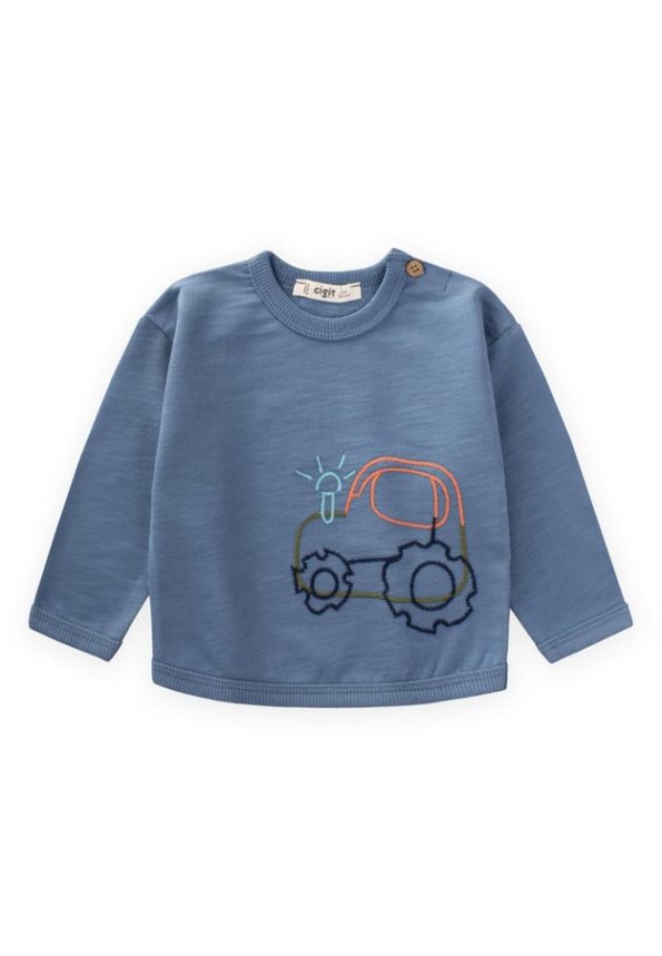 Tractor Embroidered Sweatshirt for Ages 0-4 Indigo Blue