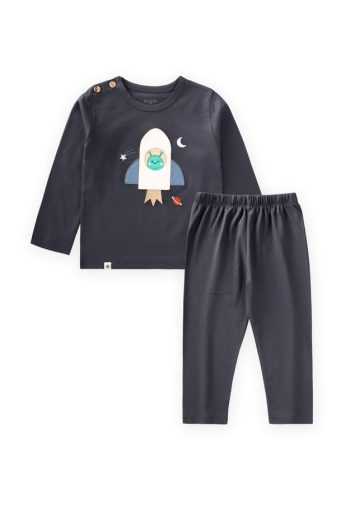 Rocket Appliqué Long Sleeve T-Shirt Set 1-6 Years Charcoal