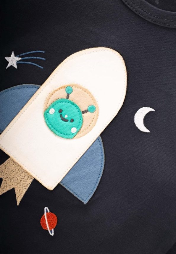 Rocket Appliqué Long Sleeve T-Shirt Set 1-6 Years Charcoal