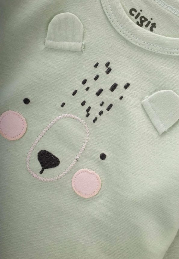 Animal Appliqué Long Sleeve T-Shirt Set for Ages 0-4 Mint Green
