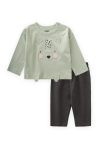 Animal Appliqué Long Sleeve T-Shirt Set for Ages 0-4 Mint Green