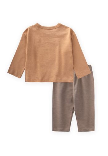 Animal Appliqué Long Sleeve T-Shirt Set for Ages 0-4 Camel