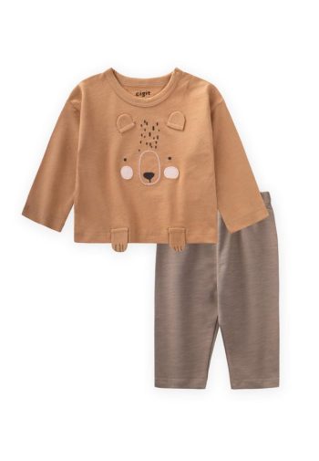 Animal Appliqué Long Sleeve T-Shirt Set for Ages 0-4 Camel