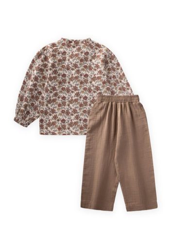 Patterned Shirt Set for Ages 4-12 in Ecru