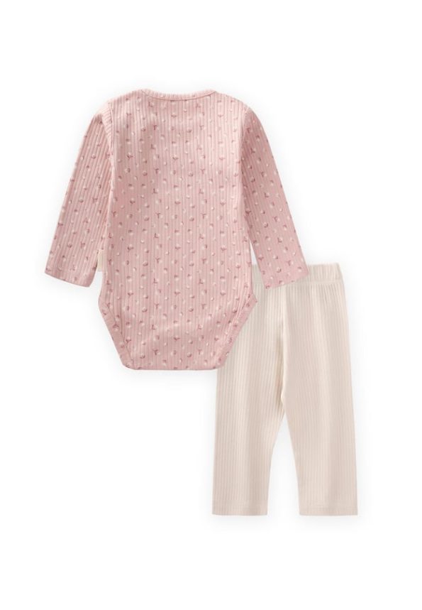 Patterned Long Sleeve Bodysuit Set 0-3 Years Powder Pink