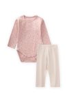 Patterned Long Sleeve Bodysuit Set 0-3 Years Powder Pink