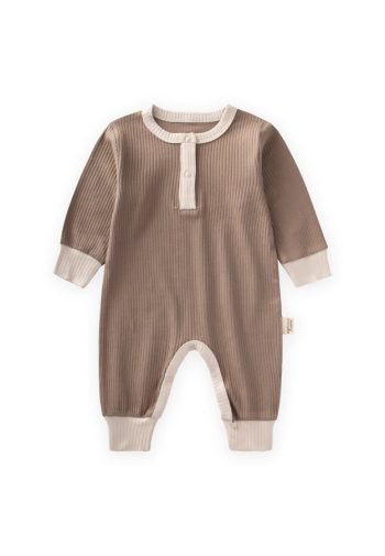 Piped Detail Romper for Ages 0-2 in Mink