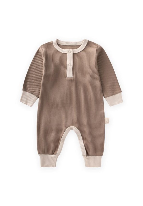 Piped Detail Romper for Ages 0-2 in Mink