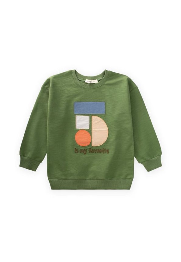Geometric Appliqué Sweatshirt for Ages 2-7 in Olive Green