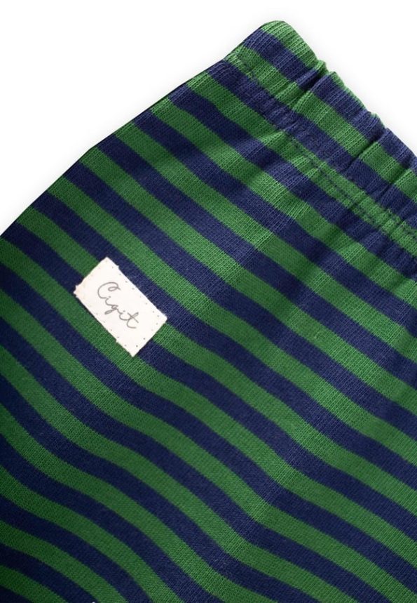 Striped Baby Pants with Feet 0-6 Months in Olive Navy
