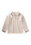 Long Sleeve Polo Collar T-Shirt for Ages 2-10 in Cream