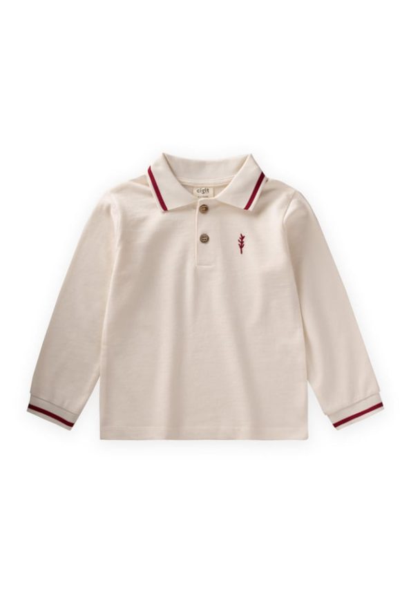 Long Sleeve Polo Collar T-Shirt for Ages 2-10 in Cream