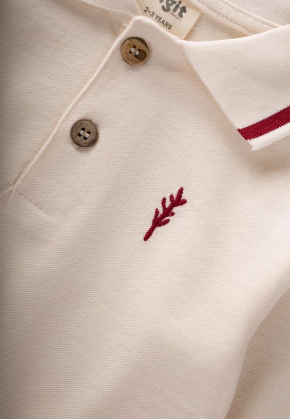 Long Sleeve Polo Collar T-Shirt for Ages 2-10 in Cream