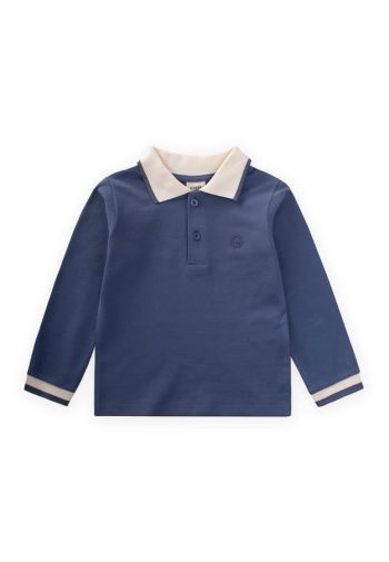 Long Sleeve Polo Collar T-Shirt for Ages 2-14 Indigo Blue
