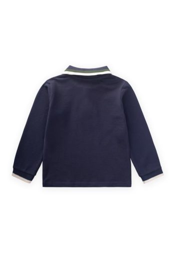 Long Sleeve Polo Collar T-Shirt for Ages 2-14 Navy Blue